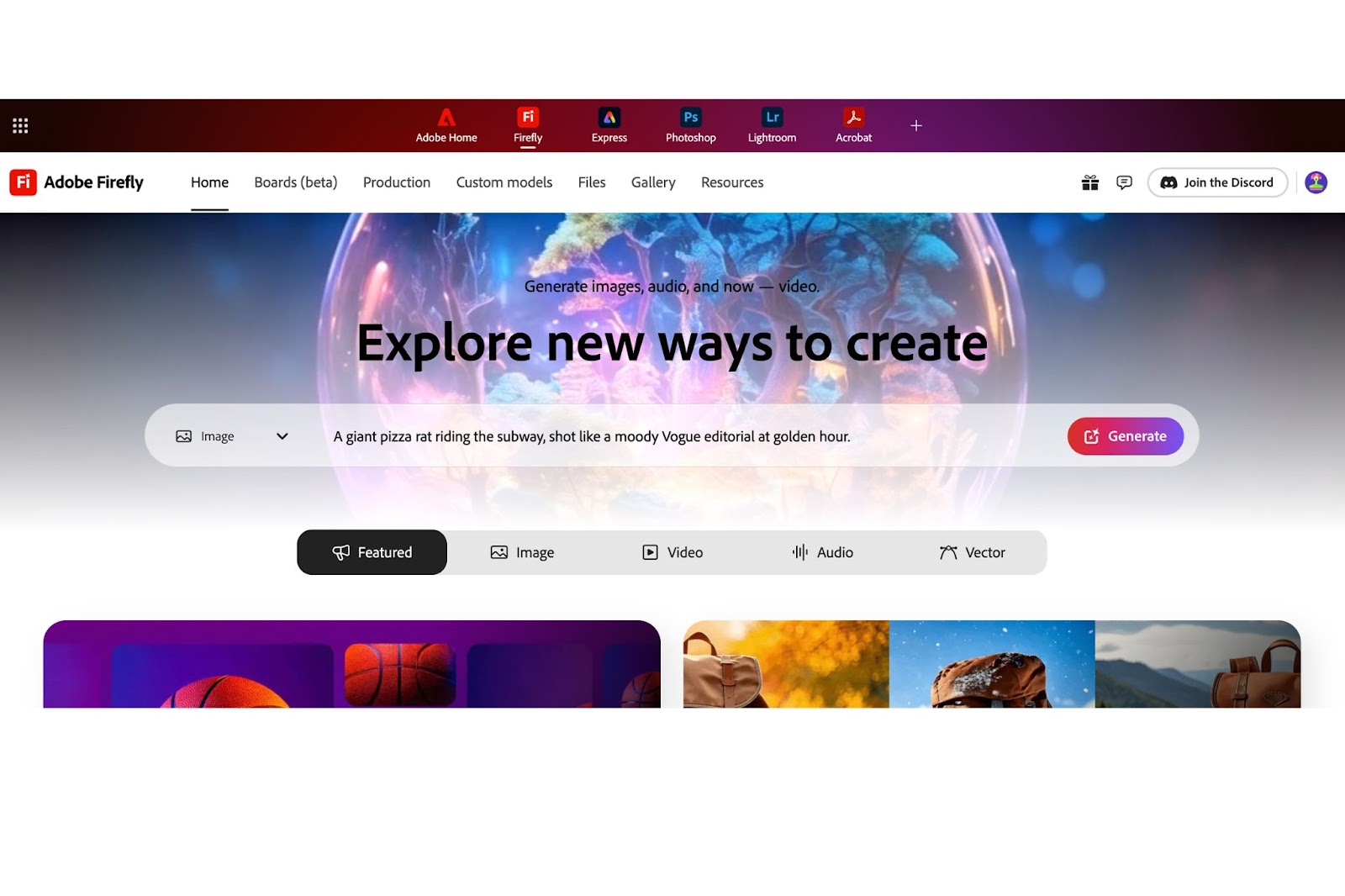 An image of the Adobe Firefly website.
