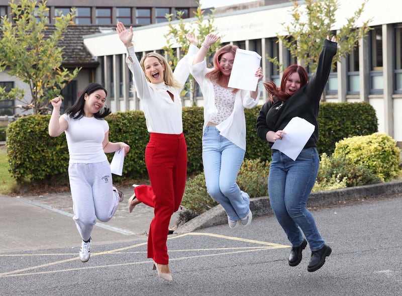 Minister for Education Helen McEntee at her former school, St Joseph’s Mercy Secondary School, in Navan, Co Meath, this morning as students received results.