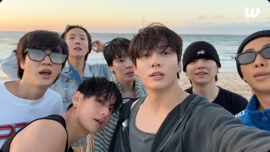 (L-R) BTS members Jin, Taehyung, J-Hope, Jimin, Jungkook, Suga and Namjoon are currently in Los Angeles.