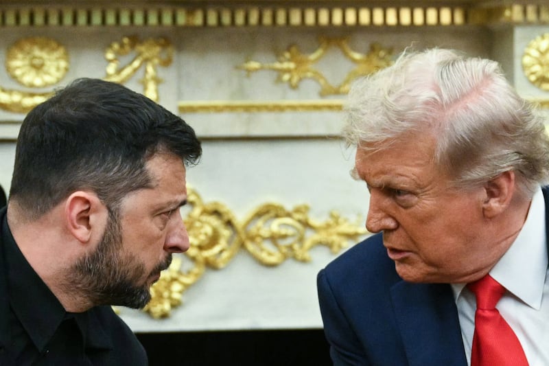 Ukrainian president Volodymyr Zelensky and US president Donald Trump participate in a meeting in the Oval Office of the White House.
Photograph: Mandel Ngan/AFP via Getty Images       