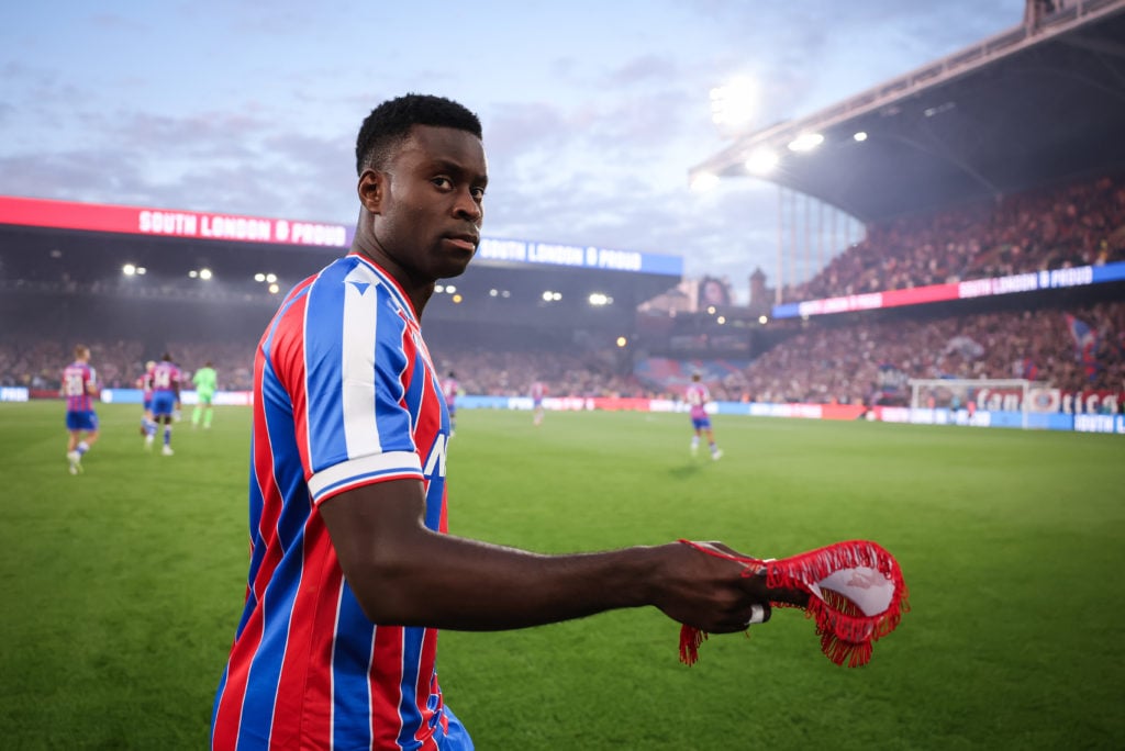 Marc Guehi in action for Crystal Palace against Fredrikstad in a UEFA Conference League Play-off