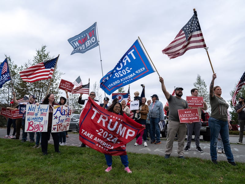 Supporters of US president Donald Trump gather in Anchorage, Alaska, as he meets with Russian president Vladimir Putin. Photograph: Ash Adams/The New York Times