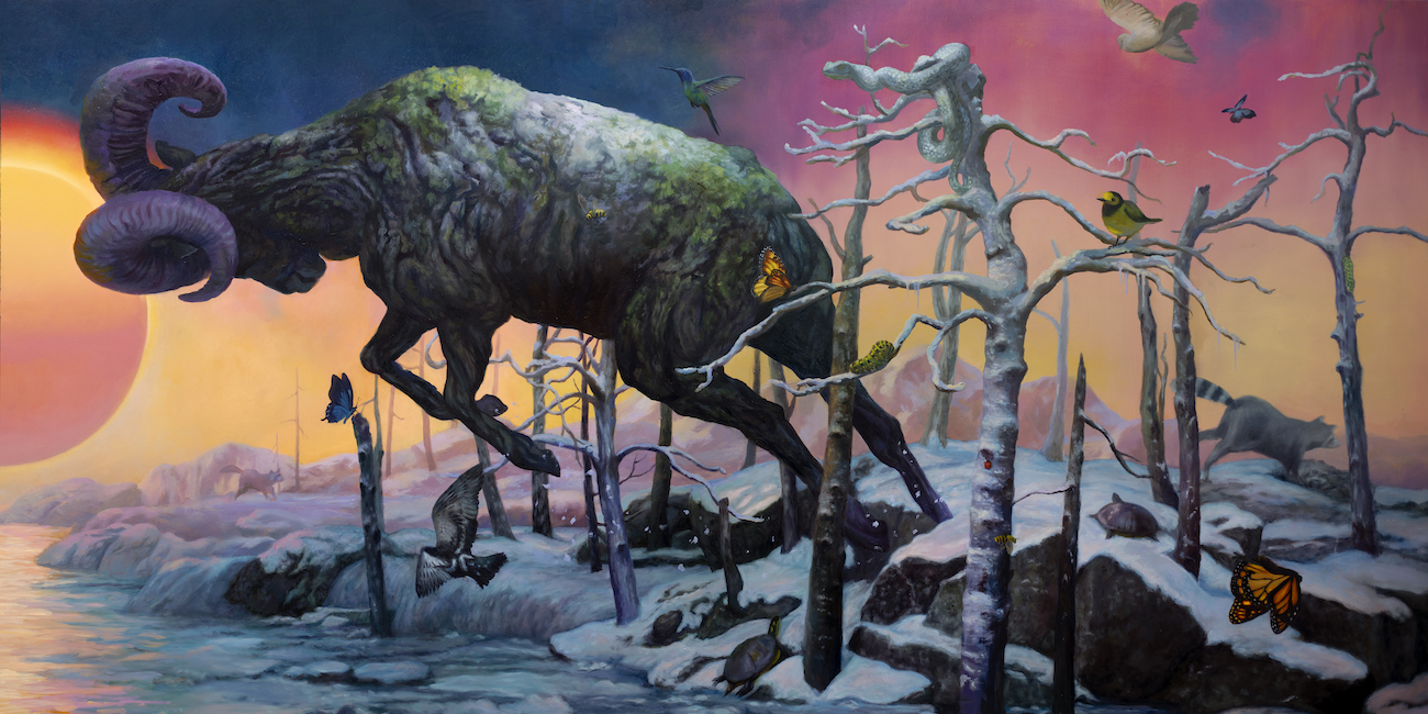 Painting of a ram preparing to battle, included in 