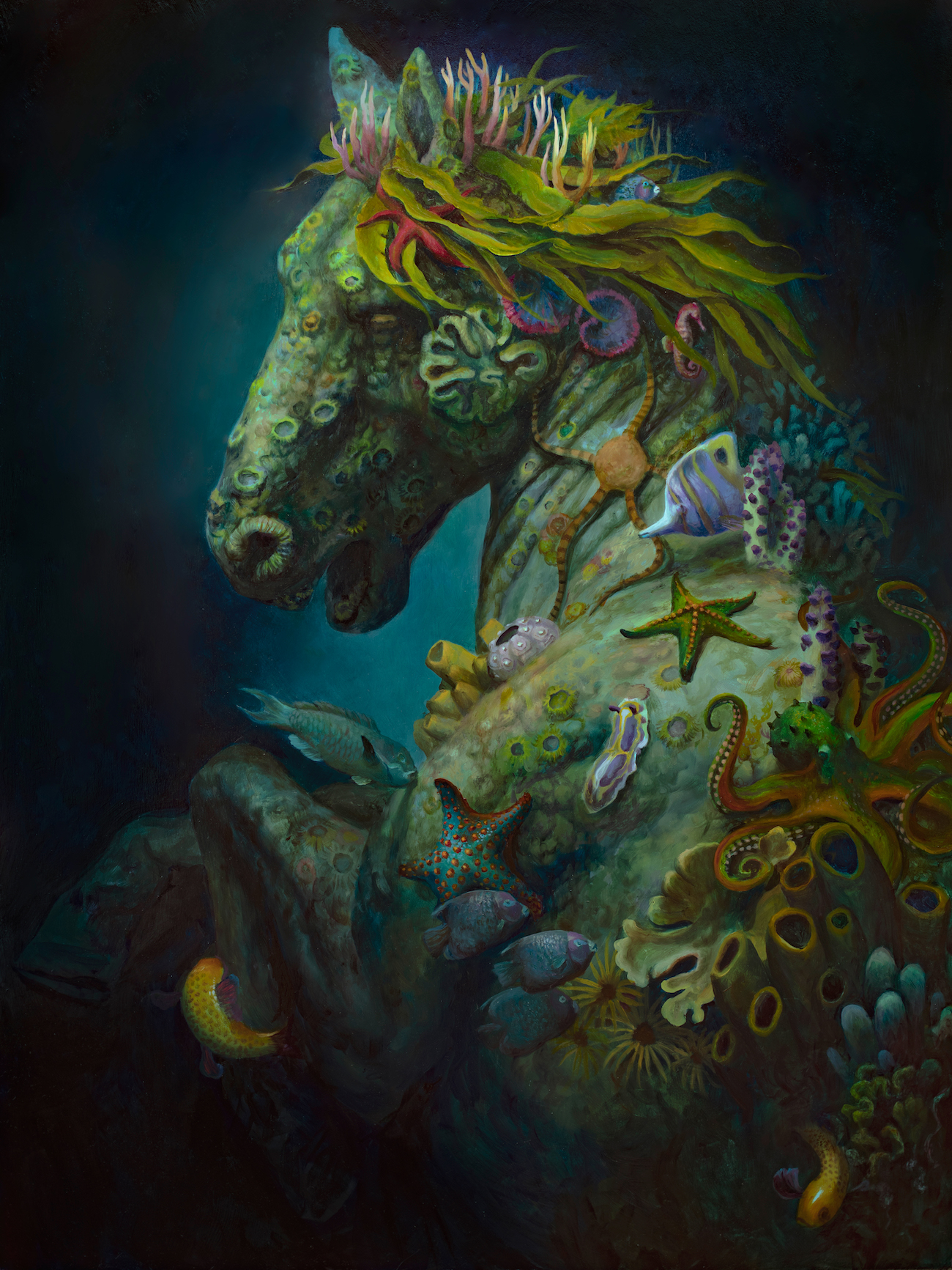 Painting of a horse with ocean-like features, included in 