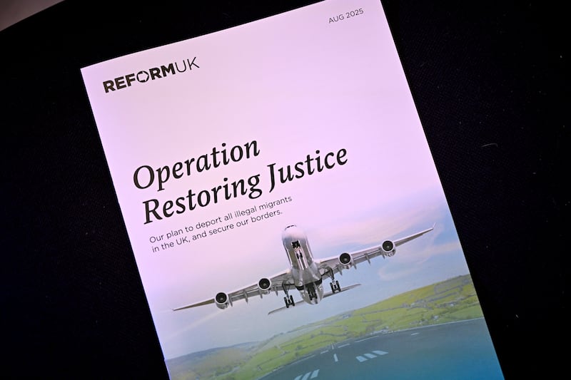A Reform UK pamphlet ahead of the party's deportations policy announcement on August 26th. Photograph: Leon Neal/ Getty Images