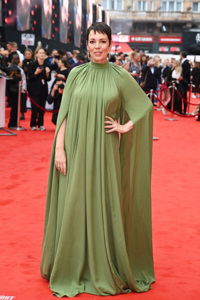 Olivia Colman Wore Elie Saab To 'The Roses' London Premiere, Olivia Colman The Roses premiere, Olivia Colman Elie Saab, Olivia Colman London red carpet, The Roses Odeon Leicester Square, Olivia Colman style, Elie Saab Fall 2023, Olivia Colman green dress,