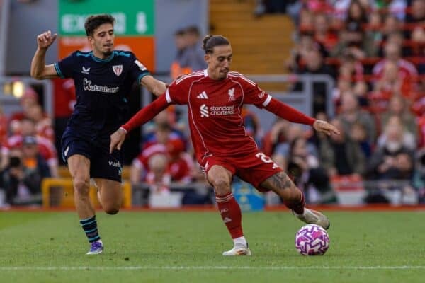 LIVERPOOL, ENGLAND - Monday, August 4, 2025: Liverpool's Kostas Tsimikas during a pre-season friendly match between Liverpool FC and Athletic Bilbao at Anfield. (Photo by David Rawcliffe/Propaganda)