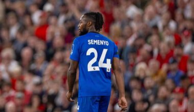 LIVERPOOL, ENGLAND - Friday, August 15, 2025: Back of Bournemouth's Antoine Semenyo during the FA Premier League match between Liverpool FC and AFC Bournemouth at Anfield. (Photo by David Rawcliffe/Propaganda)