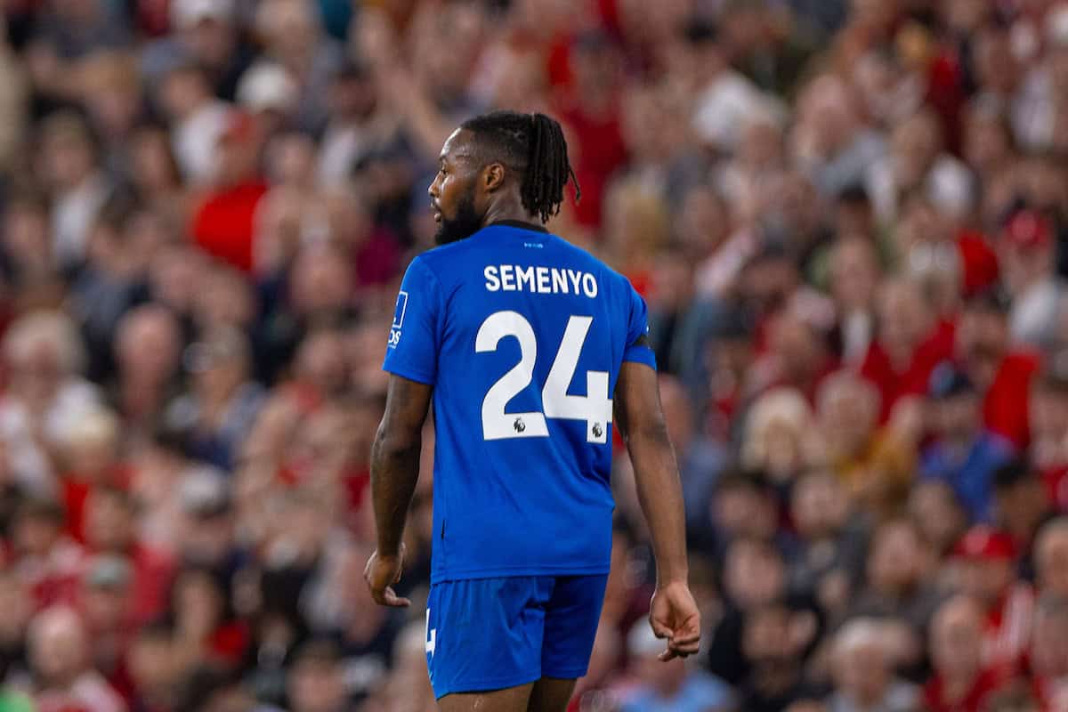 LIVERPOOL, ENGLAND - Friday, August 15, 2025: Back of Bournemouth's Antoine Semenyo during the FA Premier League match between Liverpool FC and AFC Bournemouth at Anfield. (Photo by David Rawcliffe/Propaganda)