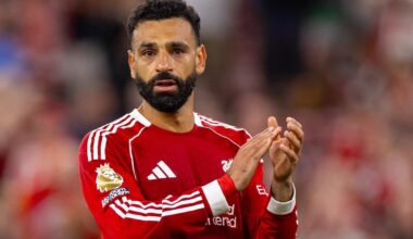 LIVERPOOL, ENGLAND - Friday, August 15, 2025: Liverpool's Mohamed Salah overcome with emotion after the final whistle during the FA Premier League match between Liverpool FC and AFC Bournemouth at Anfield. (Photo by David Rawcliffe/Propaganda)