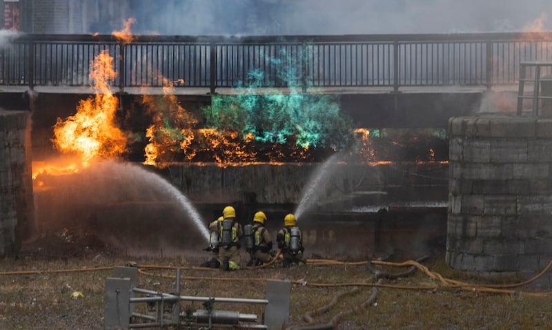 Emergency services at the scene of a fire on Georges Dock, IFSC. Photograph: Collins 