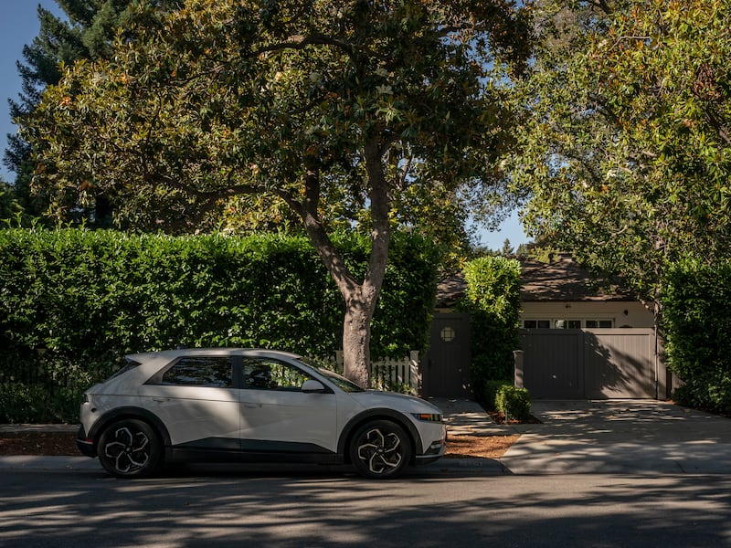 A security vehicle in a neighbourhood where several homes are owned by Mark Zuckerberg in Palo Alto. Photograph: Loren Elliott/The New York Times
                      