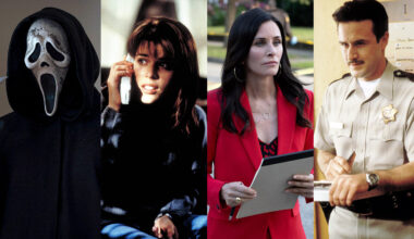 Ghostface in Scream 6, Neve Campbell in Scream, Courteney Cox in Scream 5 and David Arquette in Scream