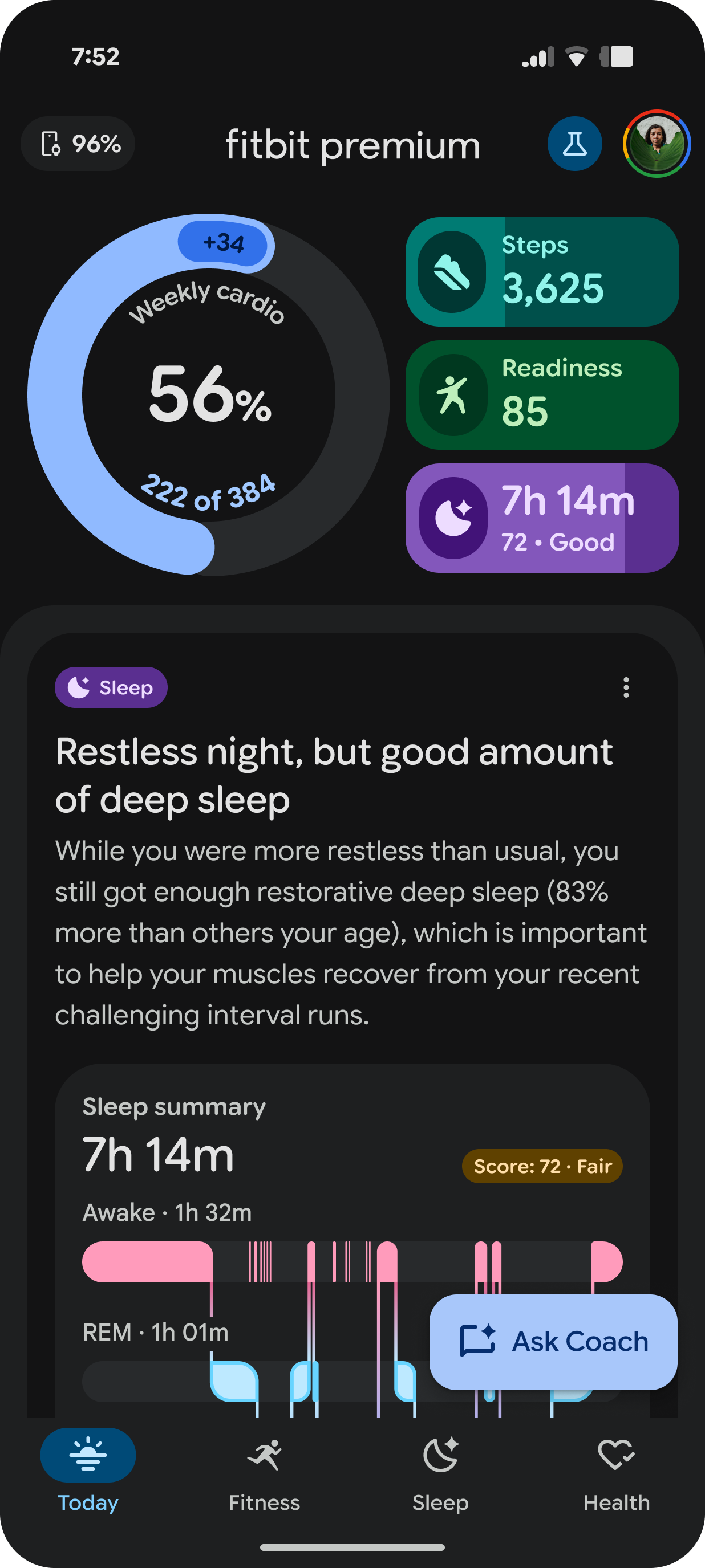 A render of the redesigned Fitbit app in a much-requested dark mode.