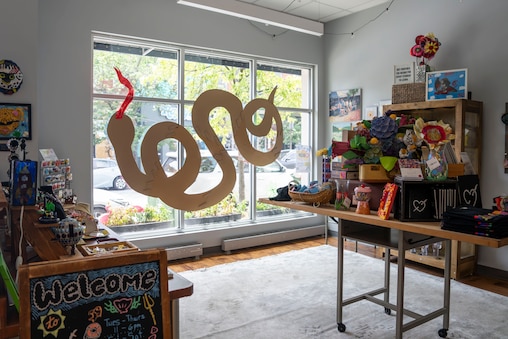 Art with A Heart, located in Hampden, sells handmade art objects by Youthworks particpants. The space is pictured on August 4, 2025, a few weeks ahead of their big sale event.