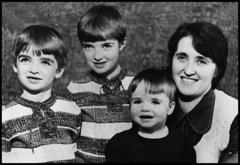 Family portrait of the Gallagher family in the mid 1970's, from left to right Noel, Paul, Liam and mum Peggy Gallagher. Photograph: Dan Callister/ Liaison via Getty Images