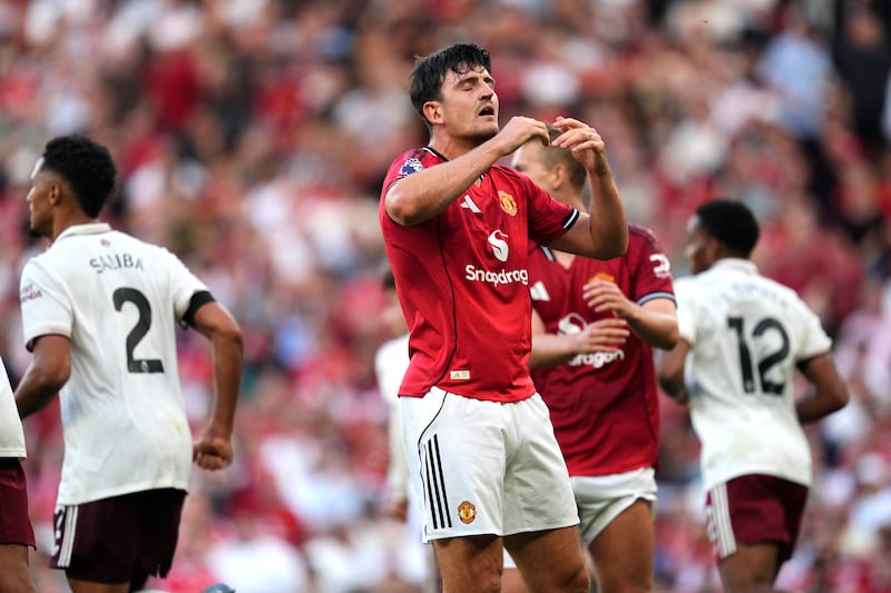 Manchester United's Harry Maguire reacts to a missed chance. Photograph: Nick Potts/PA