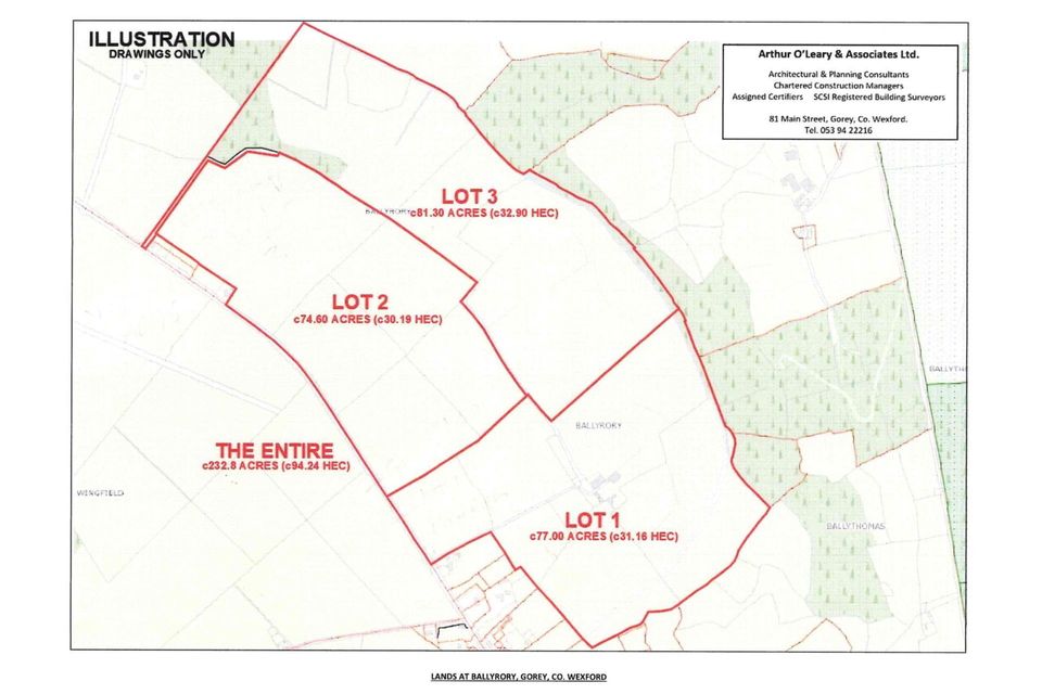 A farmhouse and land in Ballyrory, Gorey will go for sale by auction.
