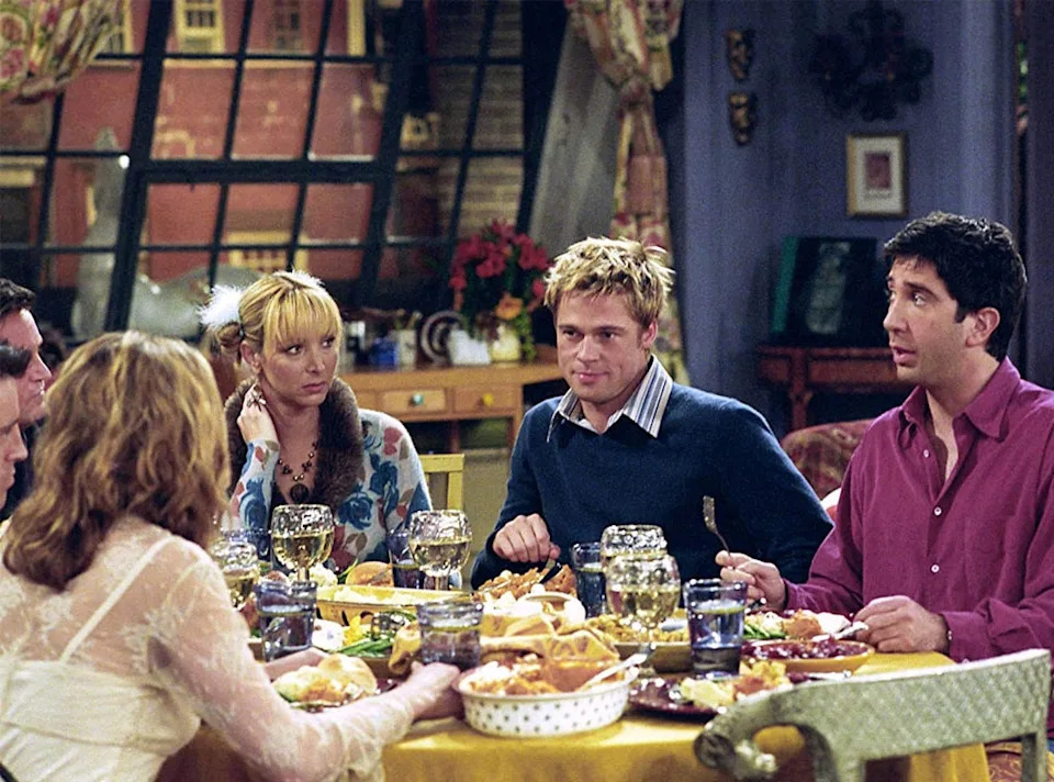 <p>15. MIA from the series finale taping was Aniston's then-husband (and one-time guest star) <strong>Brad Pitt</strong>, who told producers he wanted to watch it when it aired so he could be surprised. And one of the series' three wrap parties was held at the couple's home, where the event was a formal dinner that featured vintage bottles of Haut-Brion wine that producer <strong>Kevin S. Bright</strong> had bought way back during season one.</p> <p>16. Mid-way through <em>Friends</em>' run, Aniston was cast in the cult hit comedy <em>Office Space</em>, as the studio wanted a big name in the movie. Her role was beefed up, thanks to the addition of the infamous "flair" storyline. And in <a href="https://ew.com/movie-reunions/office-space-untold-story/" rel="nofollow noopener" target="_blank" data-ylk="slk:EW's oral history;elm:context_link;itc:0;sec:content-canvas" class="link "><em>EW</em>'s oral history</a>, the star admitted to nursing two crushes (one old, one new) during filming. She had gone to high school with producer <strong>David Herman</strong>, saying, "I was sort of madly in love with him and also terrified of him."</p>