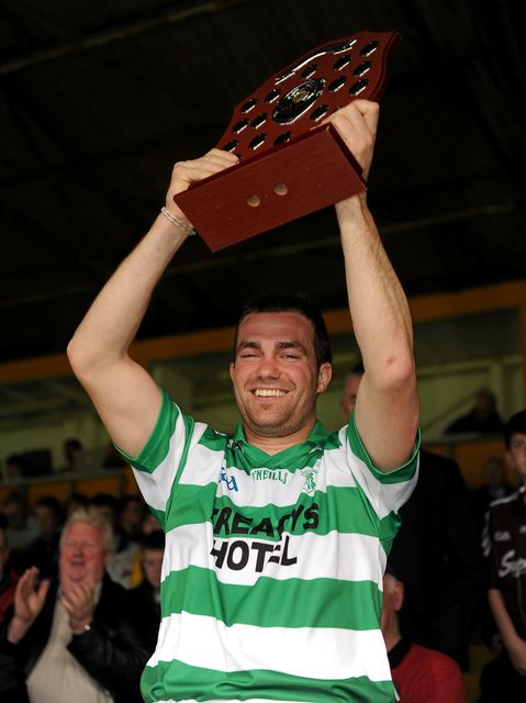The Shamrocks captain Mick Weafer lifts the trophy in the Leinster GAA Club Hurling League Division 2 Final, Shamrocks, Enniscorthy, v Lucan Sarsfields, Dublin, Nowlan Park, Kilkenny in May 2010. Photo: Ray McManus / SPORTSFILE
