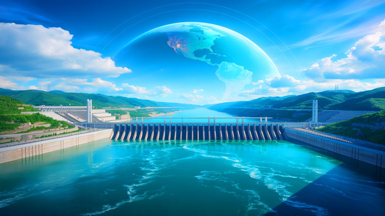 Illustration of NASA's research on the impact of China's Three Gorges Dam on Earth's rotation.