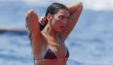 Dua Lipa does yoga on a surfboard in a bikini while celebrating her birthday in Ibiza