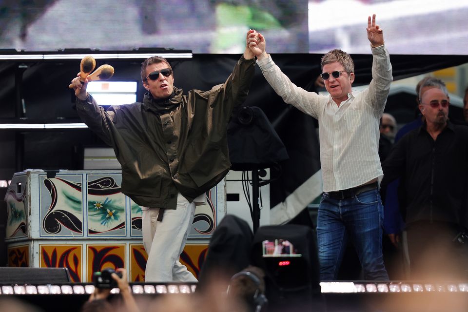 Liam and Noel Gallagher together on stage at their Oasis Live 25 Concert at Croke Park.Photo by Steve Humphreys16th August 2025.