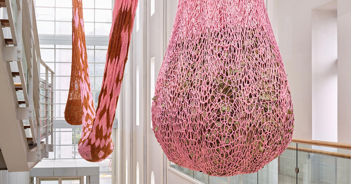 ernesto neto suspends crocheted installation within seoul museum