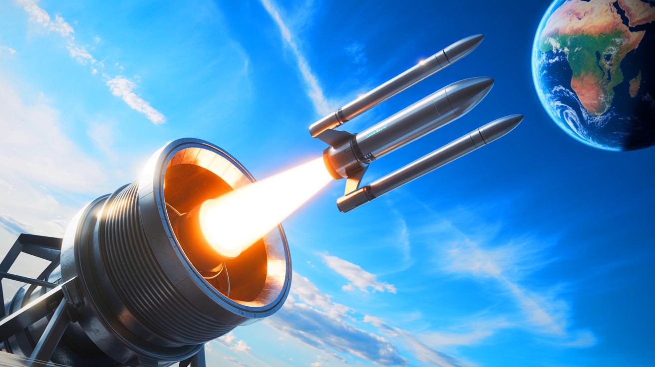 Illustration of SpinLaunch's centrifugal cannon technology for satellite deployment.