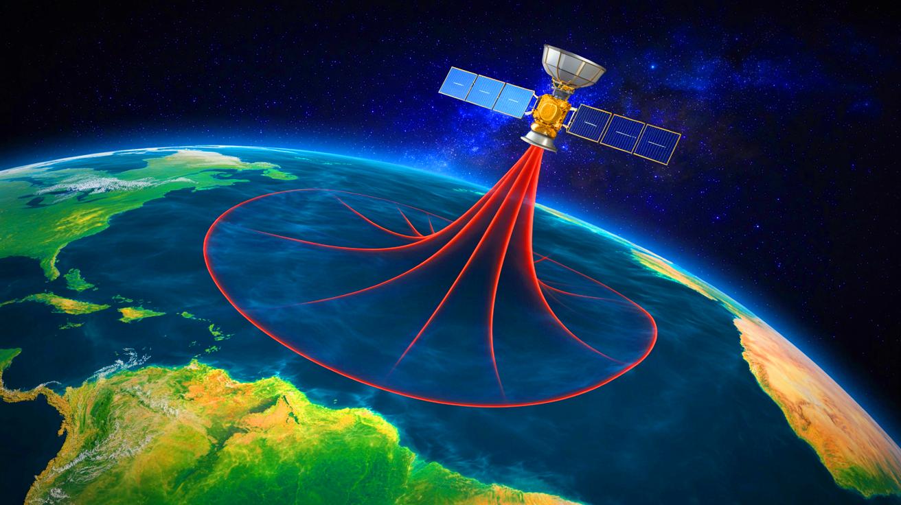 Illustration of the expanding South Atlantic Anomaly and its impact on Earth's magnetic field.