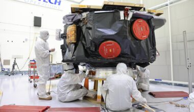 Technicians conduct blanket closeout work on NASA’s IMAP (Interstellar Mapping and Acceleration Probe) observatory at the Astrotech Space Operations Facility near NASA’s Kennedy Space Center in Florida on Friday, Aug. 15, 2025. The IMAP mission will explore and map the boundaries of the heliosphere — a huge bubble created by the Sun’s wind that encapsulates our entire solar system — and study how the heliosphere interacts with the local galactic neighborhood beyond.