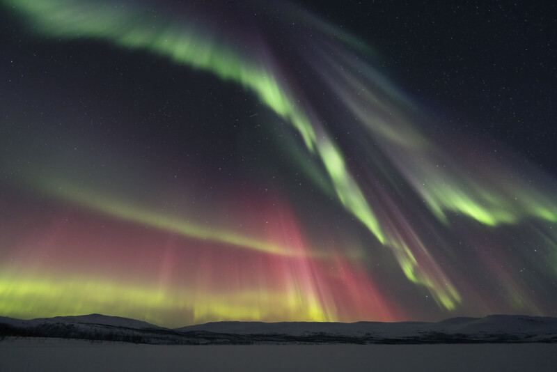 Green lights in the sky.