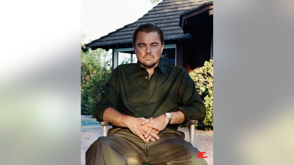 Leonardo DiCaprio in dark collared shirt