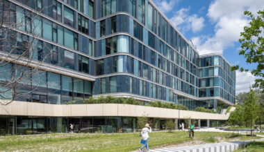 mediavaert hybrid timber office building's facade by team v