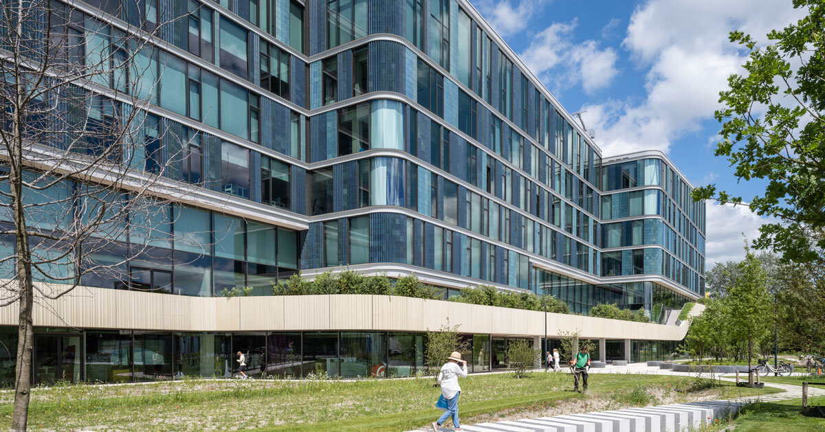 mediavaert hybrid timber office building's facade by team v