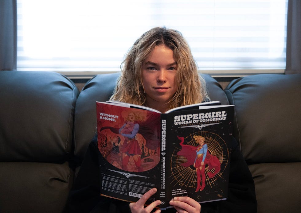 Milly Alcock on set of Supergirl milly alcock on set of supergirl