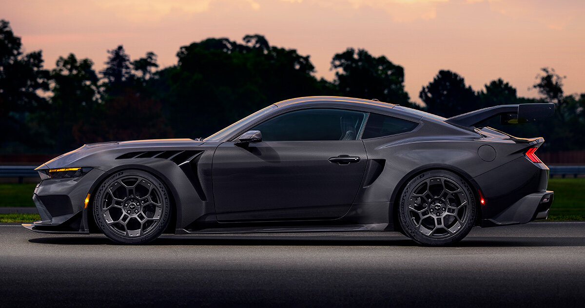 carbon fiber gives glimmering presence to mustang GTD liquid carbon