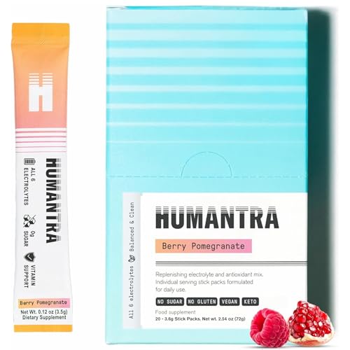 Humantra Hydration Packets | Zero Sugar Electrolyte Hydration Multiplier W/essential Minerals & 6 Electrolytes | Electrolytes Powder (20 Count, Berry Pomegranate)