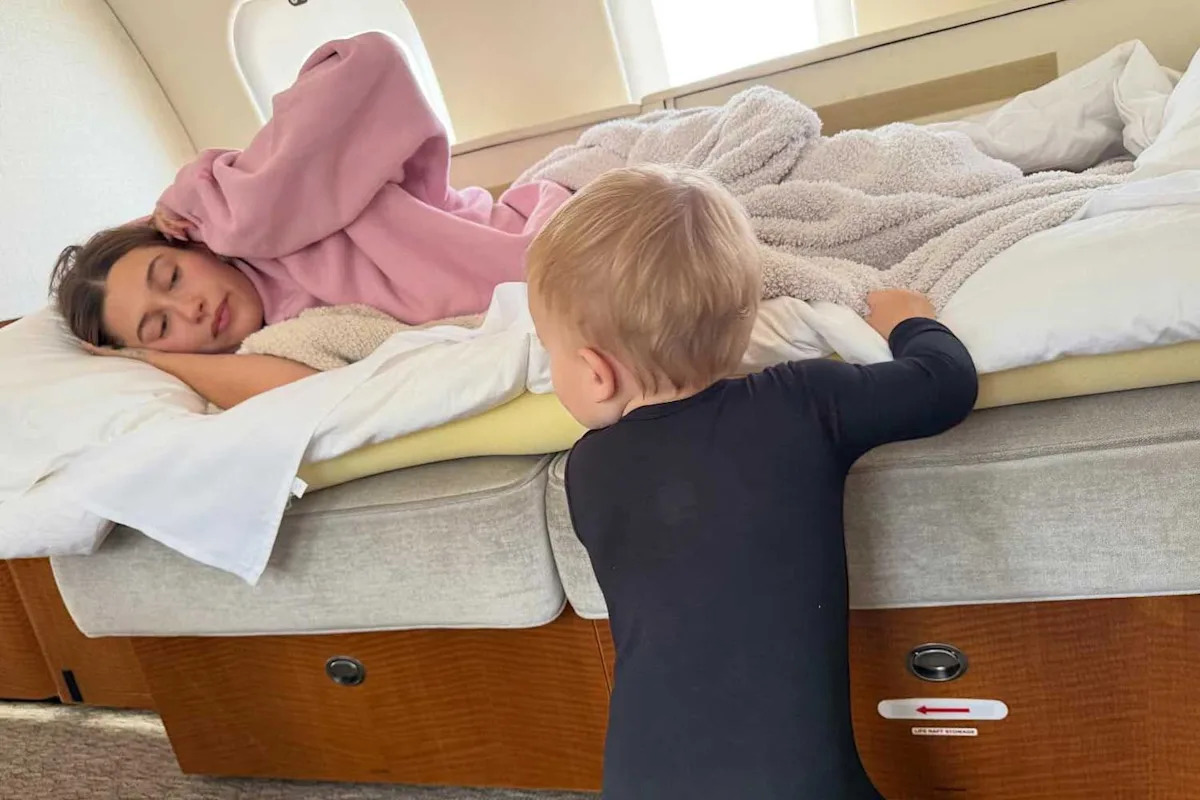 Hailey Bieber and Baby Son Jack Blues, 12 Months, Cozy Up Together on a Private Plane in New Photo