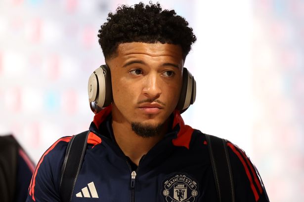 Jadon Sancho of Manchester United arrives at the stadium prior to the 2024 FA Community Shield match between Manchester United and Manchester City at Wembley Stadium on August 10, 2024 in London, England. 