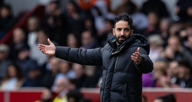 Manchester United's Ruben Amorim gestures during the Premier League match between Brentford FC and Manchester United FC at Gtech Community Stadium on May 04, 2025 in Brentford, England