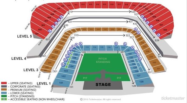 Ticketmaster venue map for Take That at the Dublin Aviva Stadium