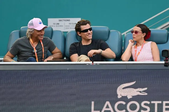 Getty Images Jon Bon Jovi, Jake Bongiovi and Millie Bobby Brown at the Miami Open