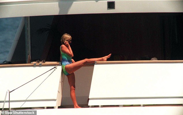 Diana aboard Mohammed al Fayed's yacht, The Jonikal,  in Saint Tropez