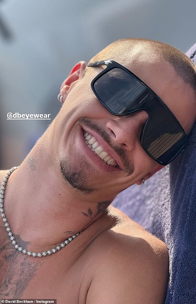 The mogul made things a family affair earlier in the week as his son Romeo, 23, posed in a pair of sunglasses from the range with the Instagram account for his range tagged, while David posed in the same glasses