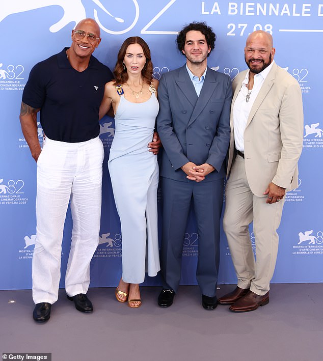 Dwayne, Emily, Benny Safdie and Mark Kerr are pictured at the event (L-R)