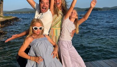 Jimmy Fallon, 50. shared a rare family photo with his wife, Nancy Juvonen, 58, and daughters Winnie 12, and Frances, 10 over the Labor Day weekend. 'This is before my sister-in-law said, ¿a little less.¿' he said