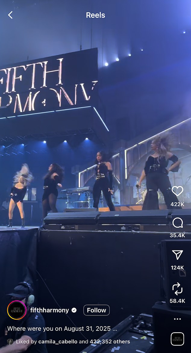 The four remaining members of Fifth Harmony - Normani , Ally Brooke, Lauren Jauregui, and Dinah Jane - had fans on their feet as they made their impromptu return during Jonas Brothers concert in Dallas, Texas on Sunday night