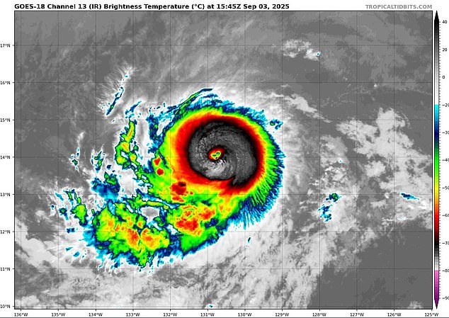 Hurricane Kiko entered Wednesday as a Category 2 storm with sustained winds of more than 100 mph