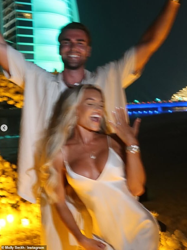The pair had been holidaying in Dubai when Tom got down on one knee